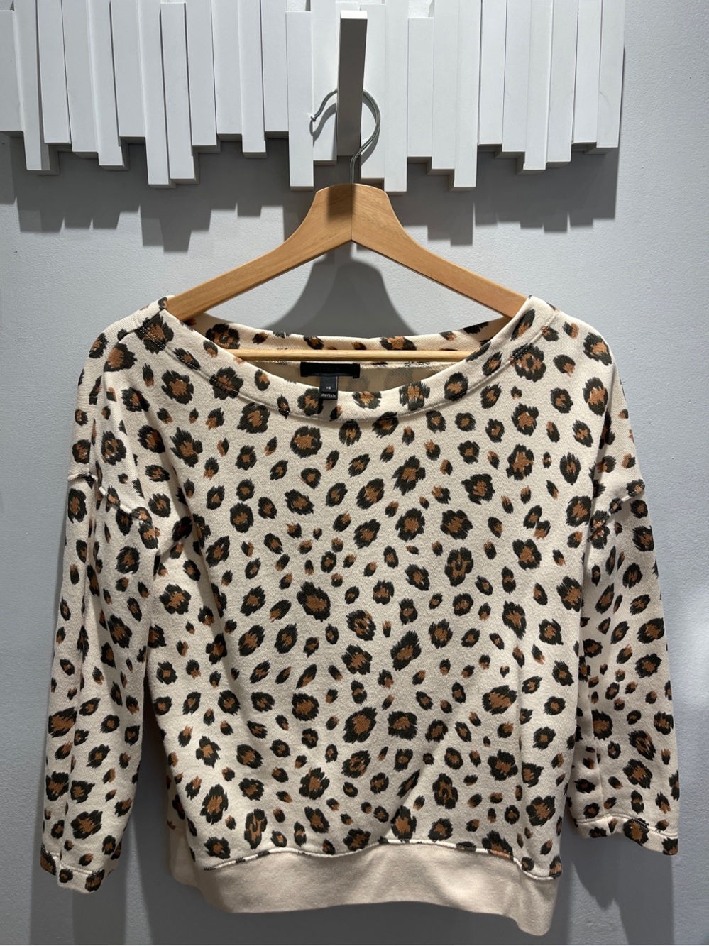 J. Crew Leopard Boatneck Sweatshirt in Cream and Tan